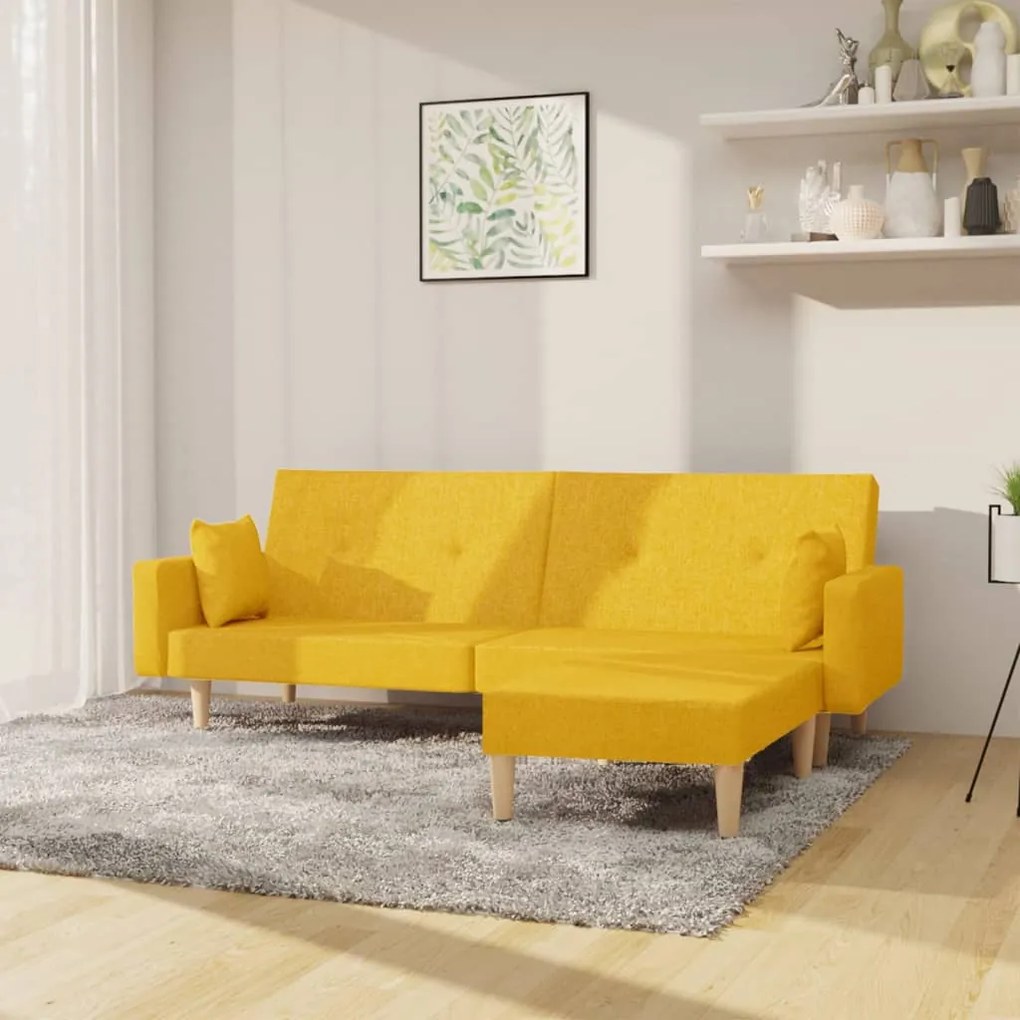 vidaXL Καναπές Κρεβάτι Διθέσιος με Υποπόδιο Κίτρινο Υφασμάτινος