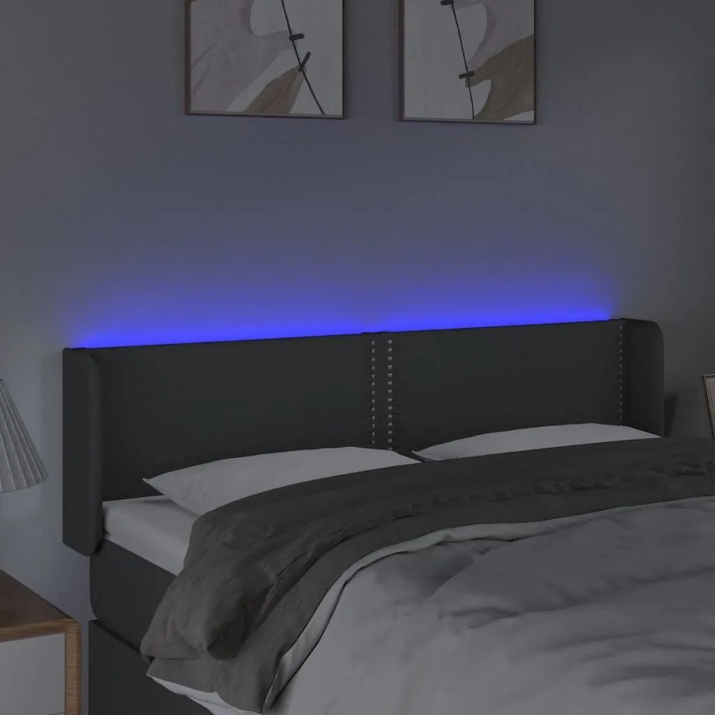 Κεφαλάρι Κρεβατιού LED Σκούρο Γκρι 147x16x78/88 εκ. Υφασμάτινο - Γκρι