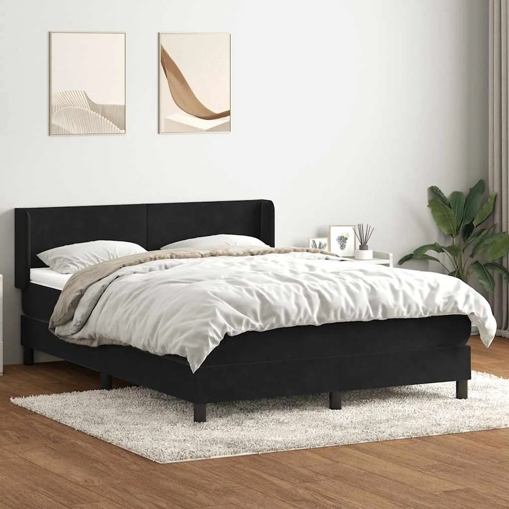 vidaXL Κρεβάτι Boxspring με Στρώμα Μαύρο 1140x210 εκ. Βελούδινο