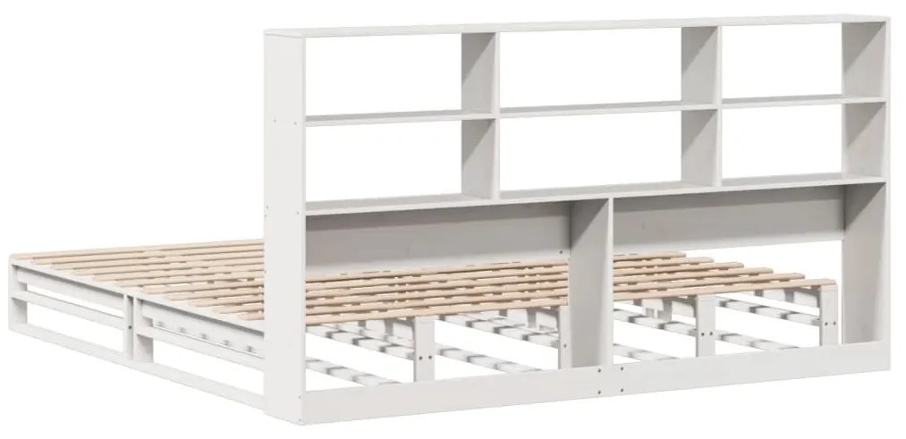 Κρεβάτι Βιβλιοθήκη Χωρίς Στρώμα 200x200 εκ Μασίφ Ξύλο - Λευκό