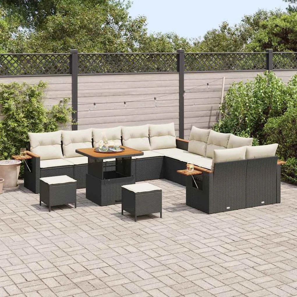 vidaXL Σετ Καναπέ Κήπου 13 pcs Μαύρο και κρεμ 80 x 80 x 71 cm