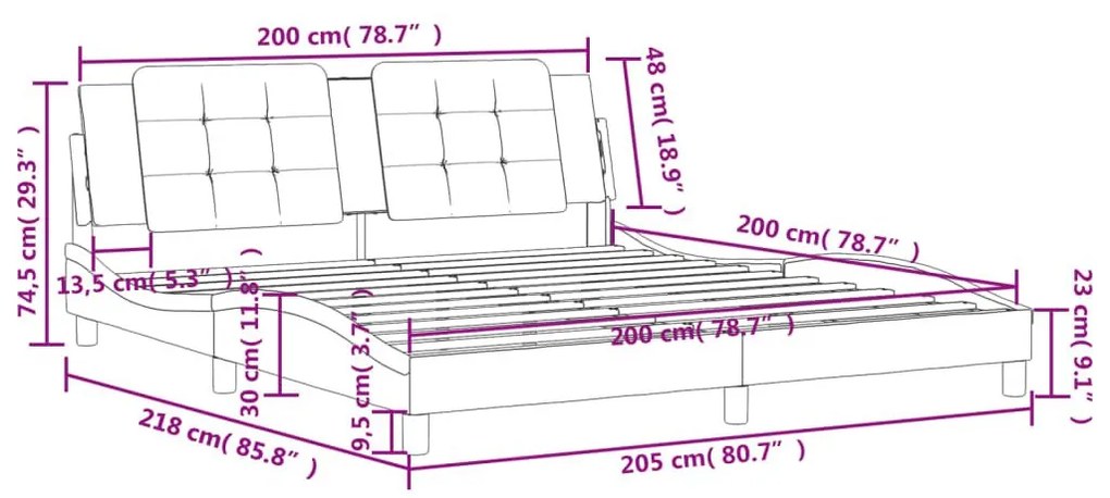 Πλαίσιο Κρεβατιού με Κεφαλάρι Γκρι 200x200 εκ. Συνθετικό Δέρμα - Γκρι