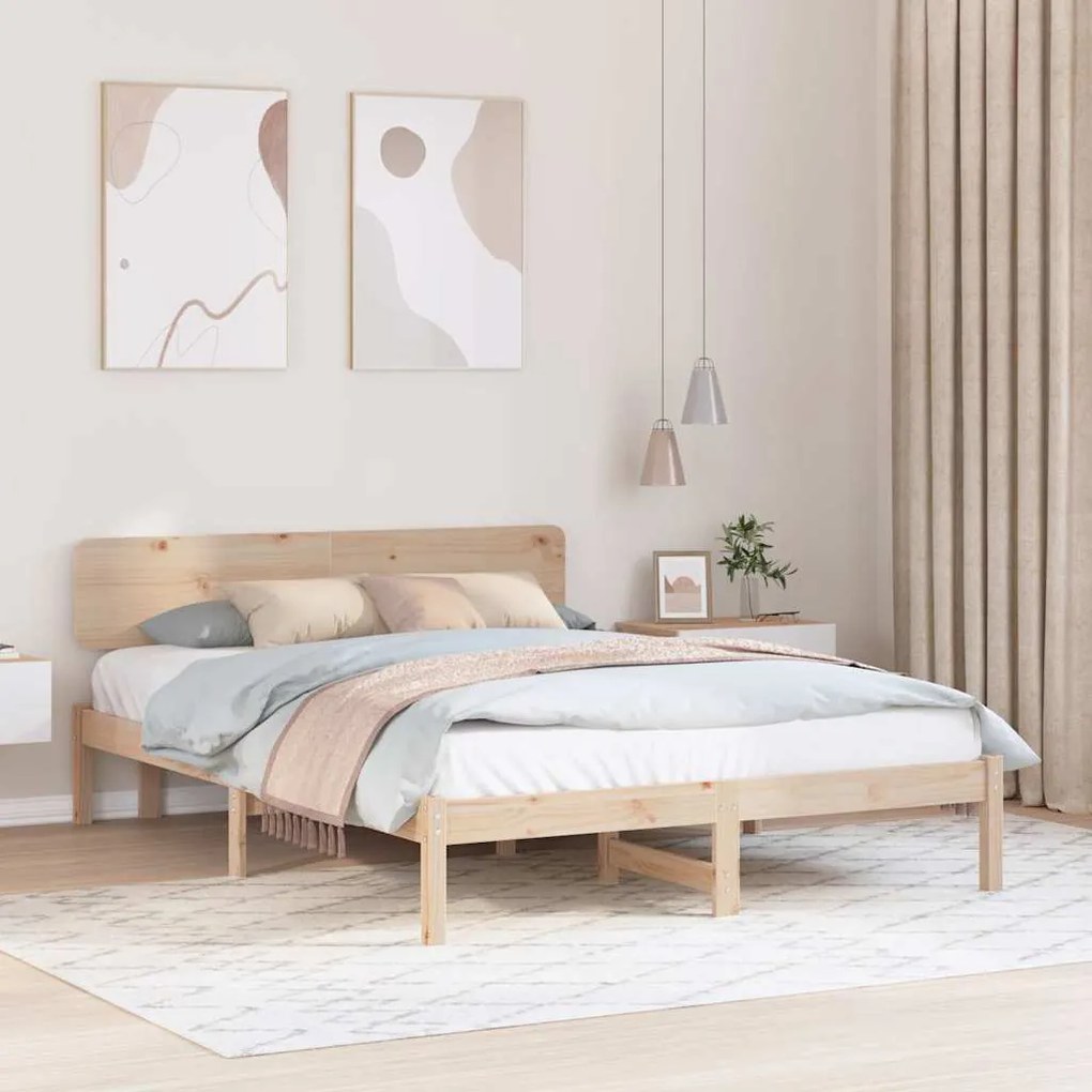vidaXL Σκελετός Κρεβατιού Φυσικό 150 x 200 cm Στερεά ξυλεία πεύκου