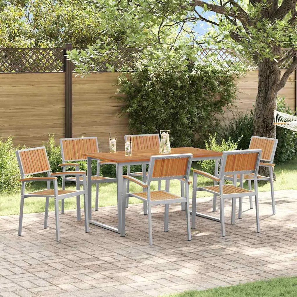 vidaXL Σέτ φαγητού για κήπο 7 pcs Γκρι και καφέ 140 x 80 x 75 cm