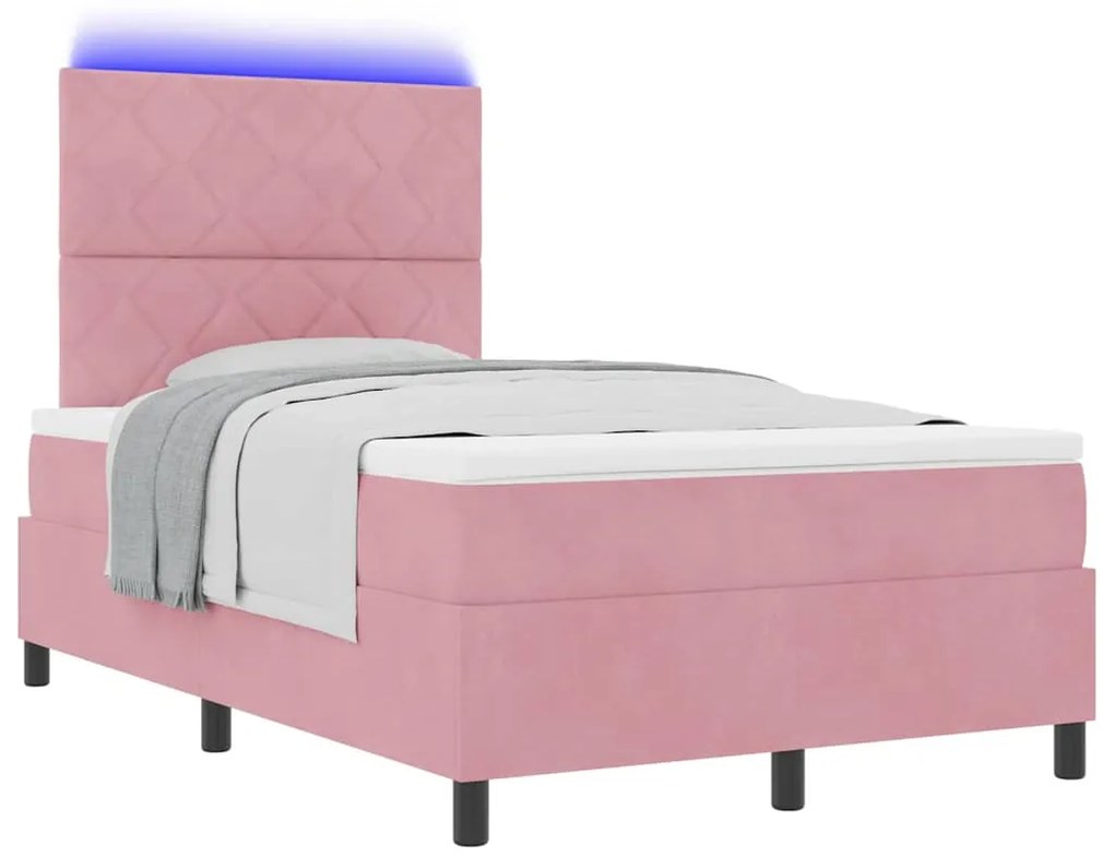 vidaXL Κρεβάτι με ελατήρια με στρώμα Ροζ 120 x 200 cm Βελούδο