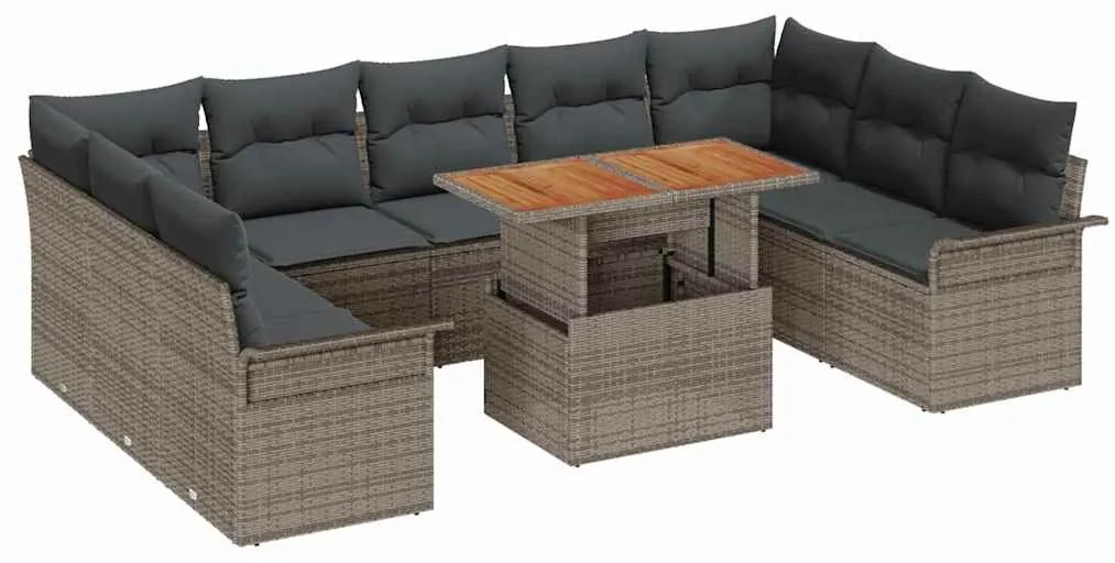 vidaXL Σετ Καναπέ Κήπου με μαξιλάρι 10 pcs Γκρι 100 x 55 x 73 εκ