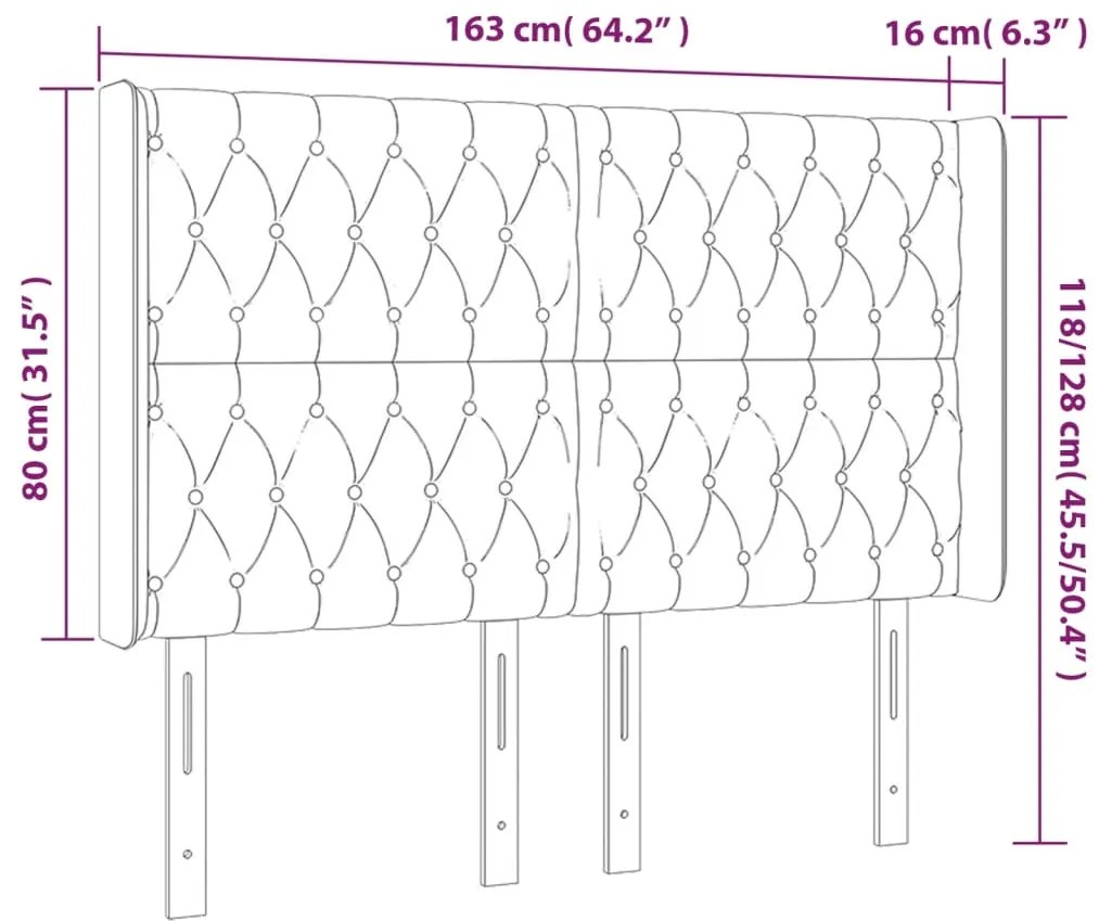 vidaXL Κεφαλάρι Κρεβατιού LED Σκούρο Μπλε 163x16x118/128 εκ. Βελούδινο
