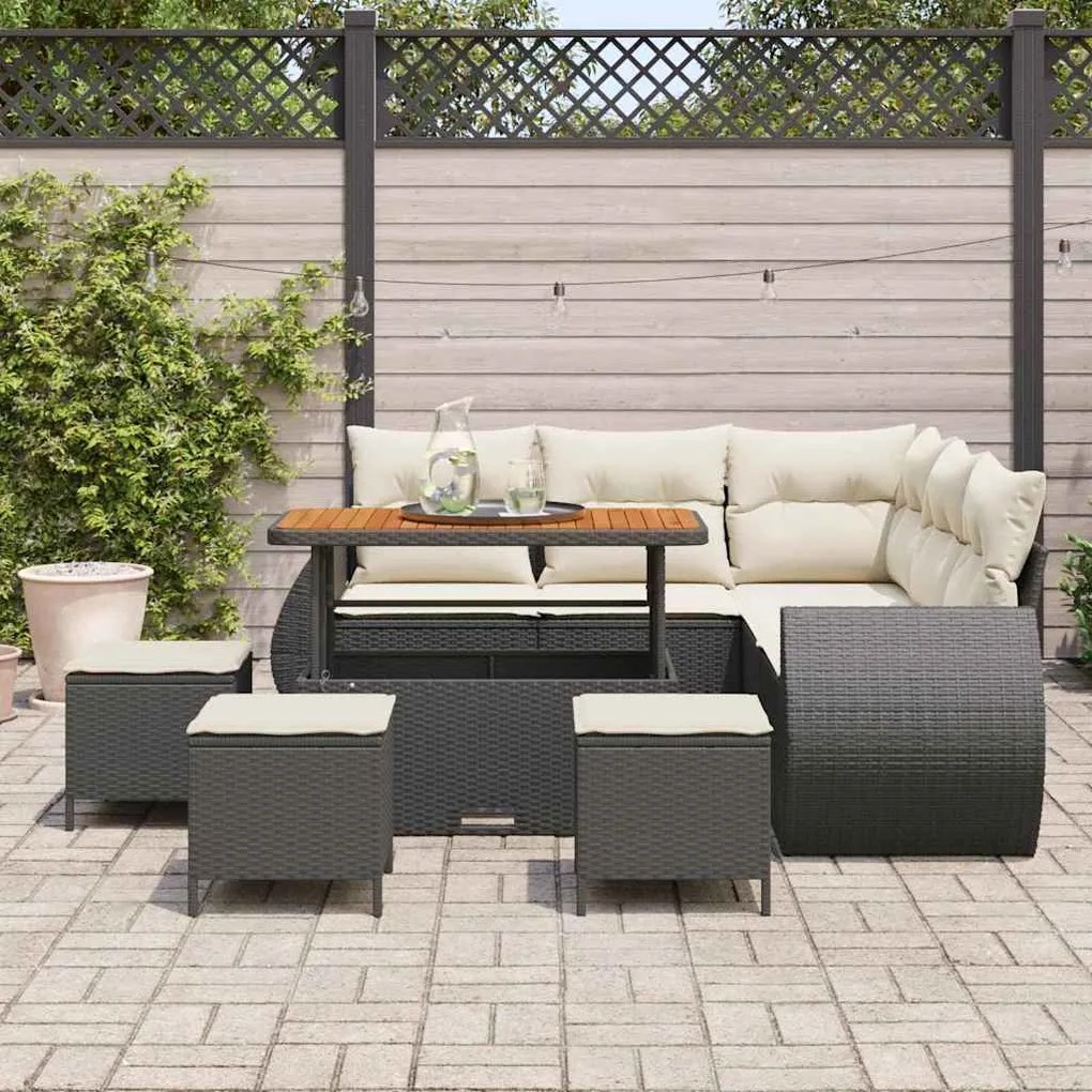 vidaXL Σετ Καναπέ Κήπου 9 pcs Μαύρο και κρεμ 110 x 55 x 71 εκ