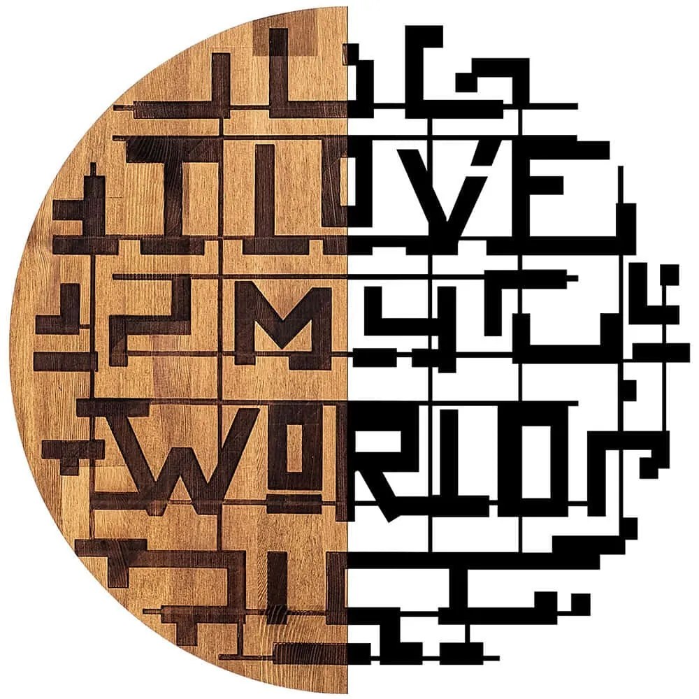 Διακοσμητικό Τοίχου I Love My World 899SKL2317 Φ56cm Walnut-Black Wallity Μέταλλο,Ξύλο