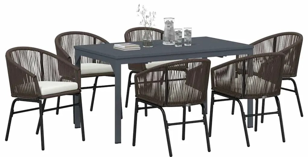 vidaXL Σέτ φαγητού για κήπο 7 pcs Καφέ Πολυ ράταν