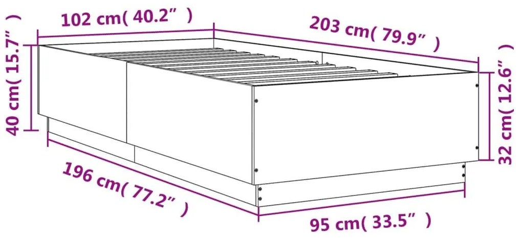 Πλαίσιο Κρεβατιού Γκρι Σκυροδέματος 100x200 εκ. Επεξεργ. Ξύλο - Γκρι