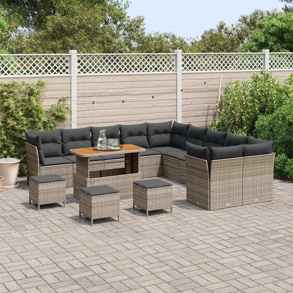 vidaXL Σετ Καναπέ Κήπου 14 pcs Γκρι συνθετικό ρατάν