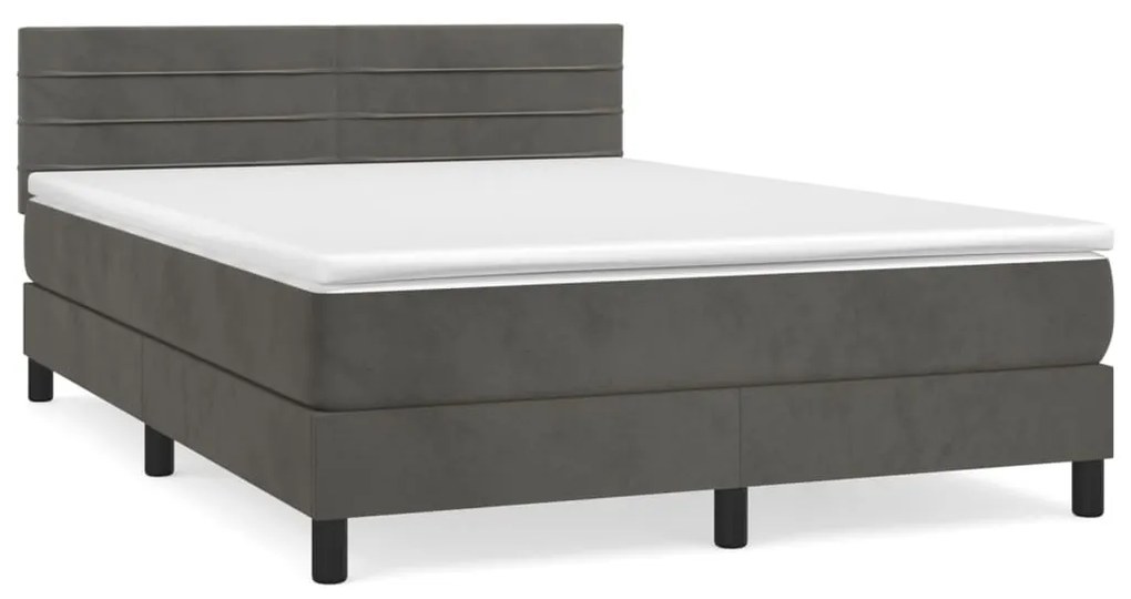 vidaXL Κρεβάτι Boxspring με Στρώμα Σκούρο Γκρι 140x200 εκ. Βελούδινο