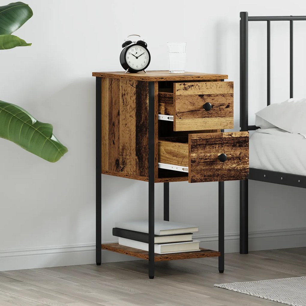 vidaXL Κομοδίνο με συρτάρι 2 pcs Παλαιό ξύλο 32 x 42 x 70 εκ