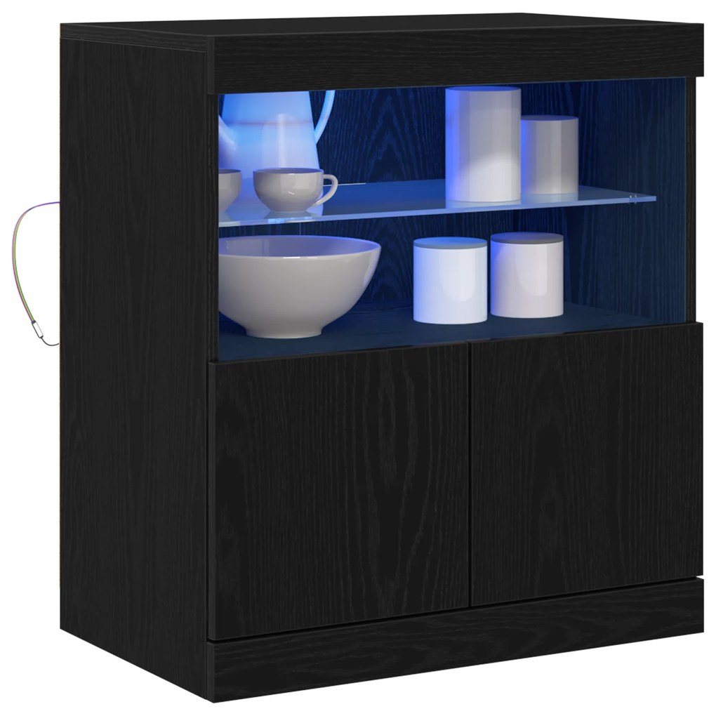 vidaXL Μπουφές με LED Φώτα Μαύρο Δρυς 60x37x67 εκ.