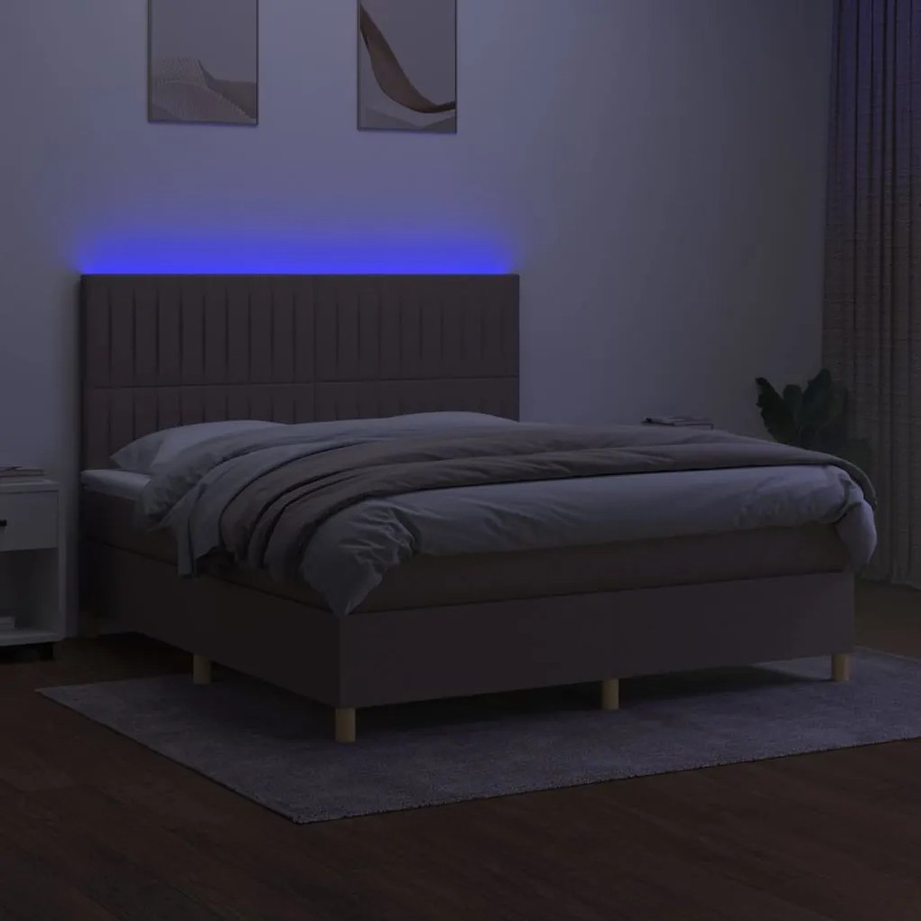 vidaXL Κρεβάτι Boxspring με Στρώμα &amp; LED Taupe 180x200 εκ. Υφασμάτινο