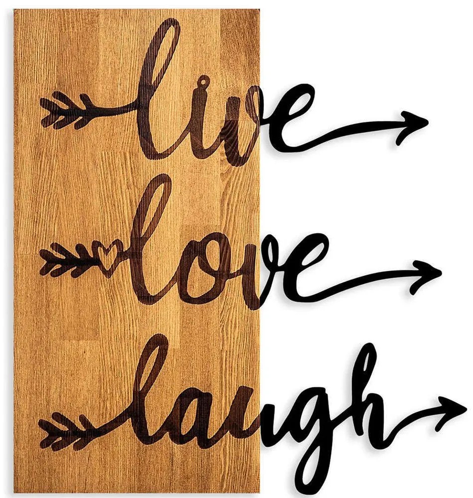 Διακοσμητικό Τοίχου Live Love Laugh 899SKL2450 55x58cm Walnut-Black Wallity Μέταλλο,Ξύλο