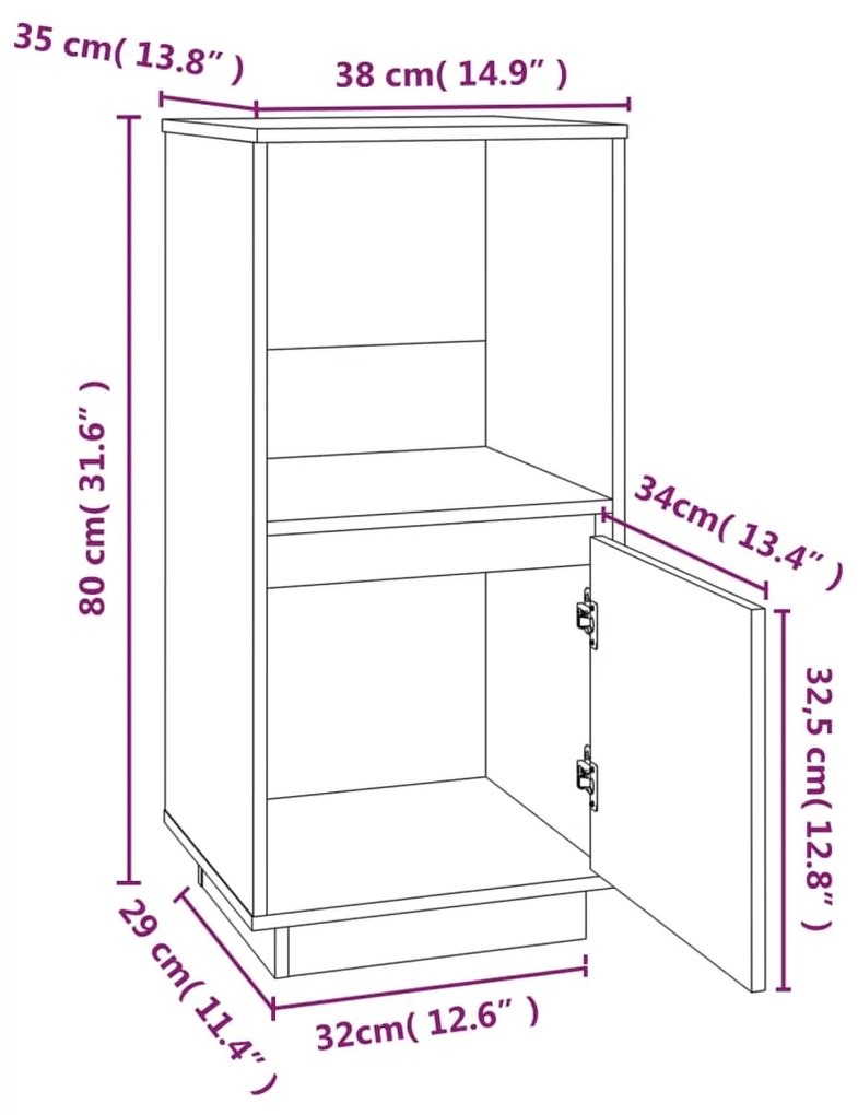 Ντουλάπι Καφέ Μέλι 38 x 35 x 80 εκ. από Μασίφ Ξύλο Πεύκου - Καφέ