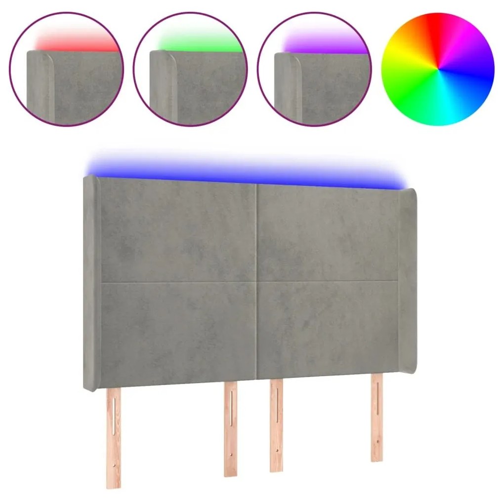 Κεφαλάρι Κρεβατιού LED Ανοιχτό Γκρι 147x16x118/128εκ. Βελούδινο - Γκρι