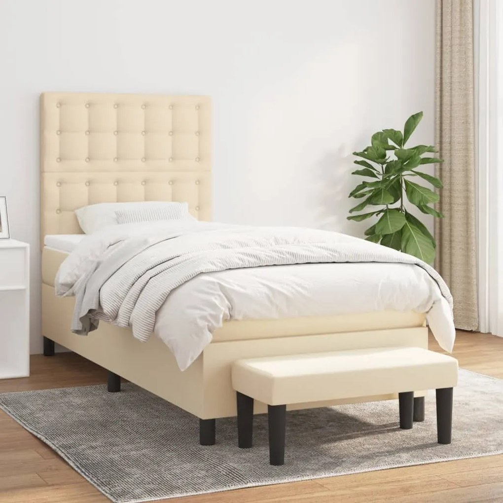 vidaXL Κρεβάτι Boxspring με Στρώμα Κρεμ 100 x 200 εκ. Υφασμάτινο