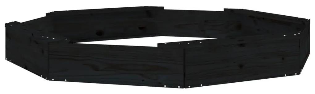 Αμμοδόχος με Καθίσματα Μαύρη Οκτάγωνη από Μασίφ Ξύλο Πεύκου - Μαύρο