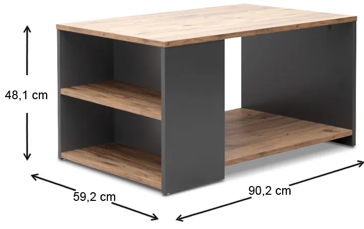 Τραπεζάκι σαλονιού Sylvia Megapap χρώμα pine oak - ανθρακί 90,2x59,2x48,1εκ.