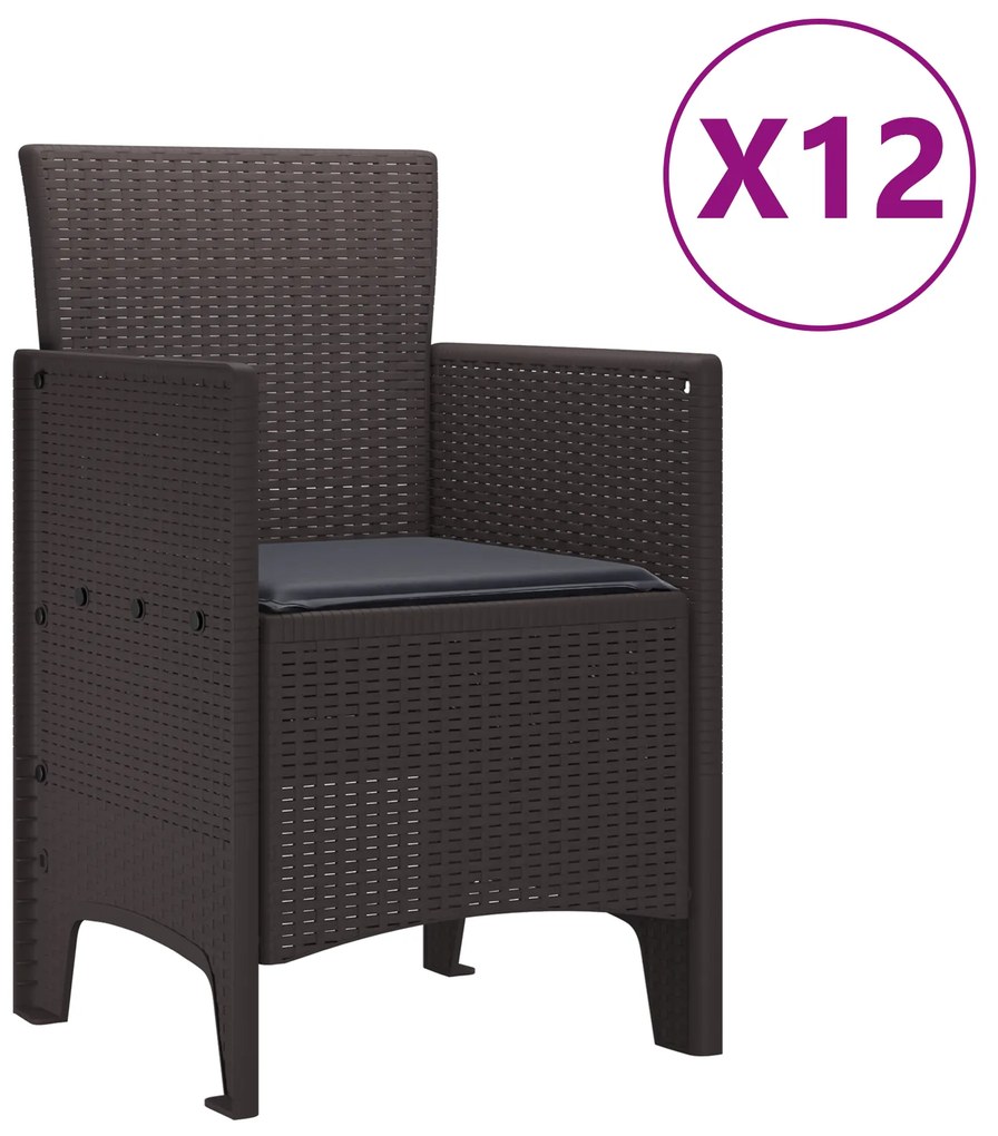vidaXL 13 τεμ. σετ τραπεζαρίας κήπου με μαξιλάρια Καφέ Πολυ ρατάν