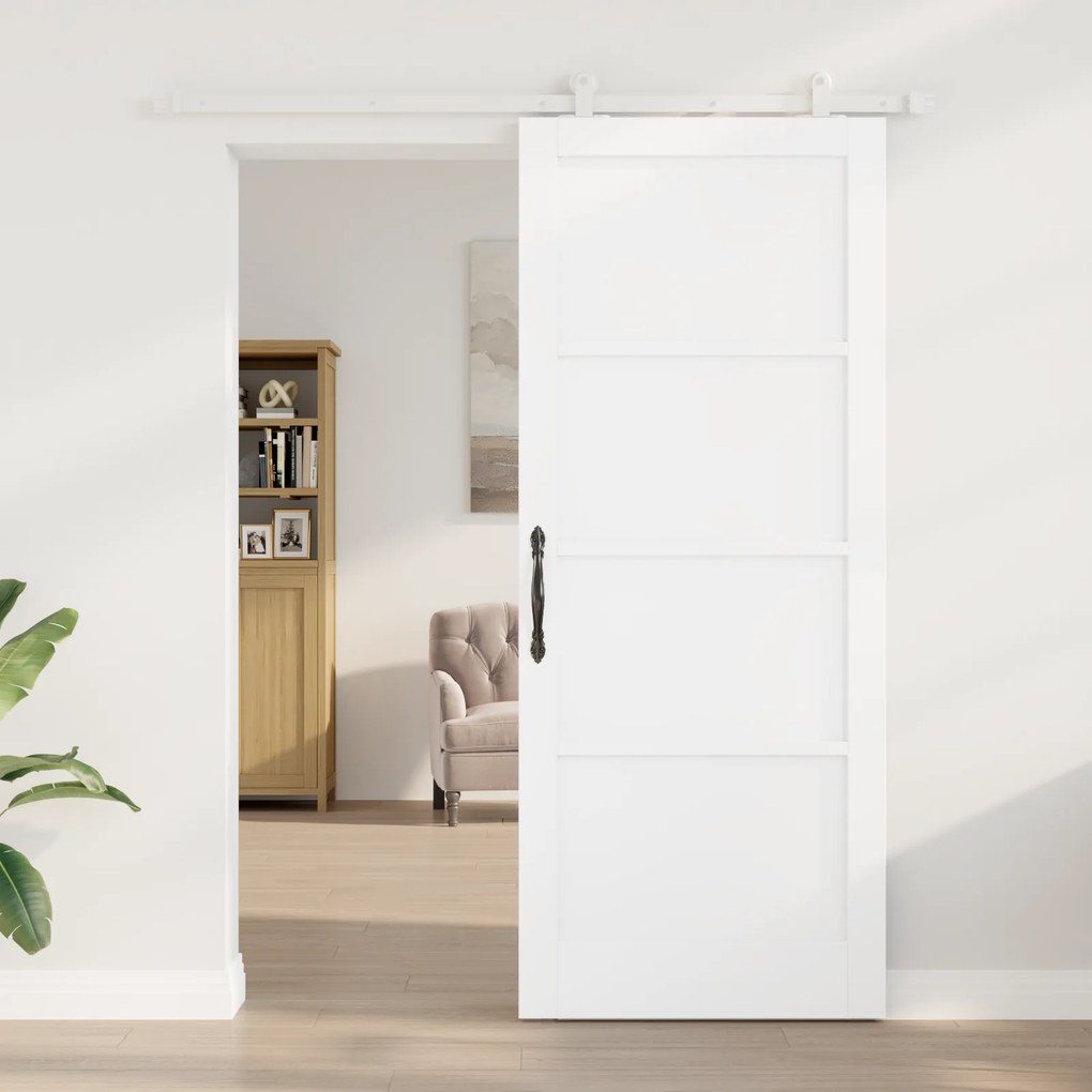vidaXL Συρόμενη Πόρτα με Σετ Υλικών Λευκή 86x211 εκ Συμπαγές Ξύλο Πεύκου