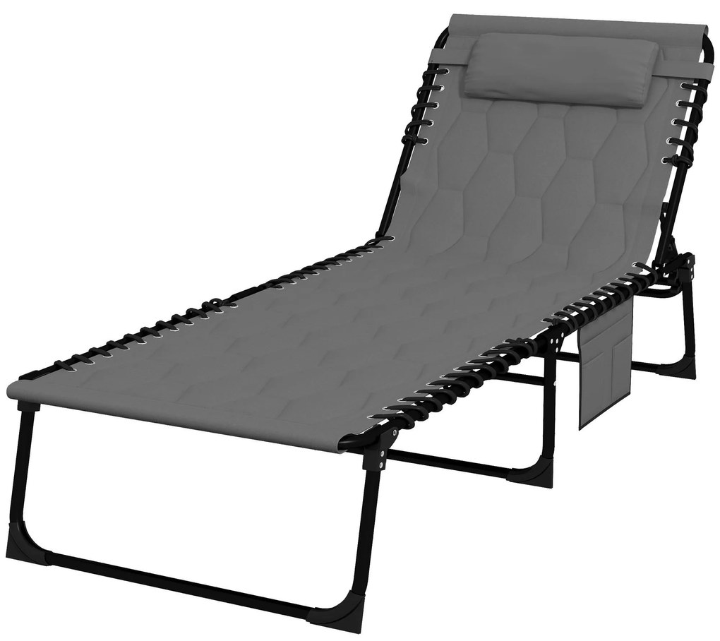 Outsunny Ξαπλώστρα Ξαπλώστρα Κήπου, πτυσσόμενη, με μαξιλάρι, ανθεκτική στις καιρικές συνθήκες. 188 cm x 65 cm x 36 cm, Γκρι + Μαύρο