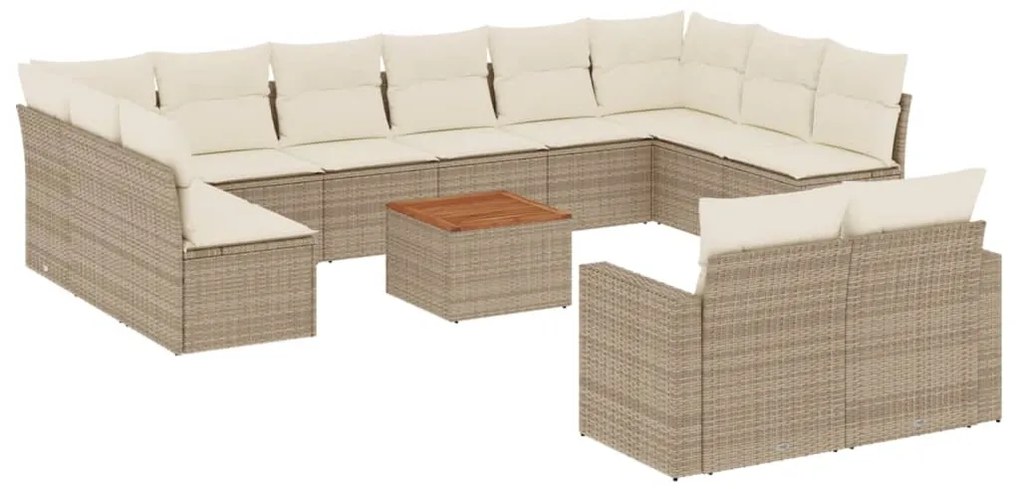 vidaXL Σετ Καναπέ Κήπου 13τεμ Μπεζ Συνθ. Ρατάν με Μαξιλάρια