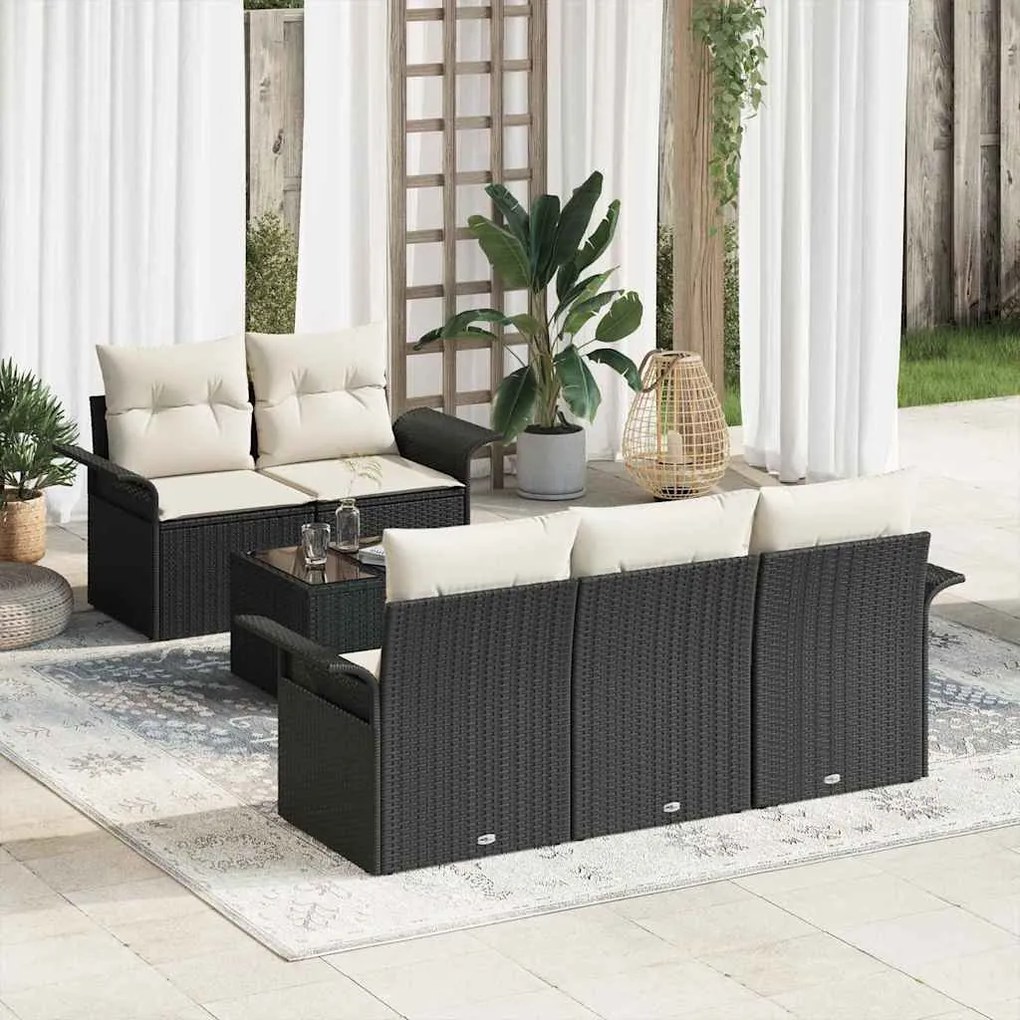 vidaXL Σετ Καναπέ Κήπου με μαξιλάρι 6 pcs Μαύρο, Κρέμα 55 x 55 x 37 εκ
