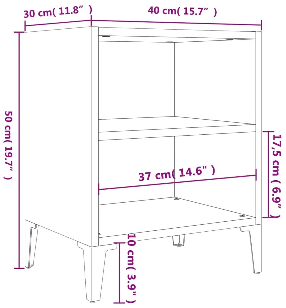 vidaXL Κομοδίνο Γκρι Sonoma 40 x 30 x 50 εκ. με Μεταλλικά Πόδια