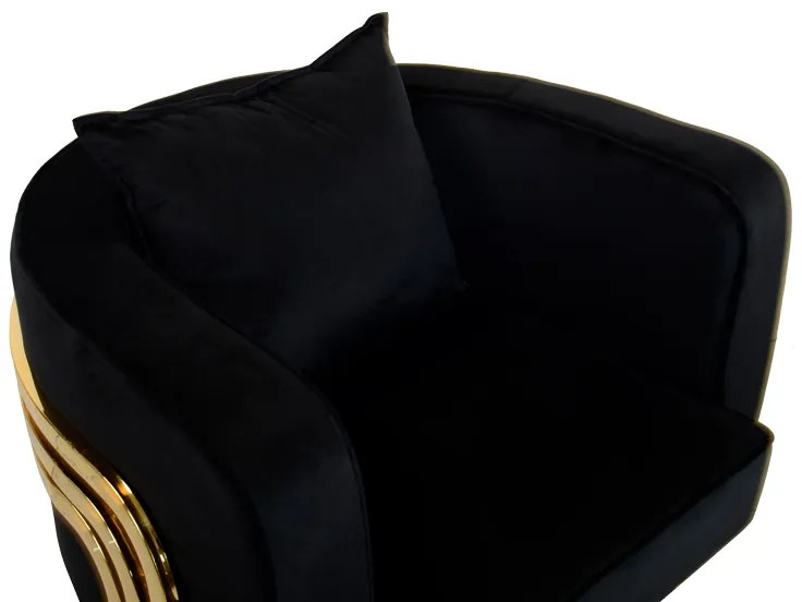 Πολυθρόνα Roblu pakoworld χρυσό μέταλλο και βελούδο σε μαύρη απόχρωση 72x77.4x70εκ
