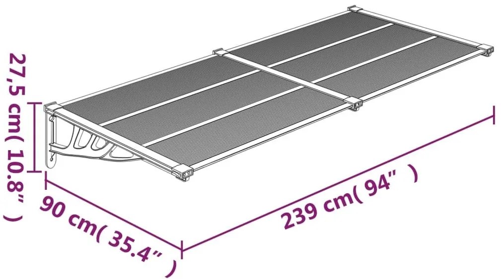 Στέγαστρο Πόρτας Μαύρο 239x90 εκ. από Πολυκαρβονικό - Μαύρο