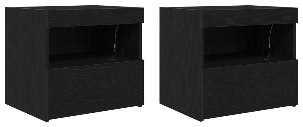 vidaXL Κομοδίνα με LED Φωτισμό 2 τμχ Μαύρη Δρυς 50x40x45 εκ.