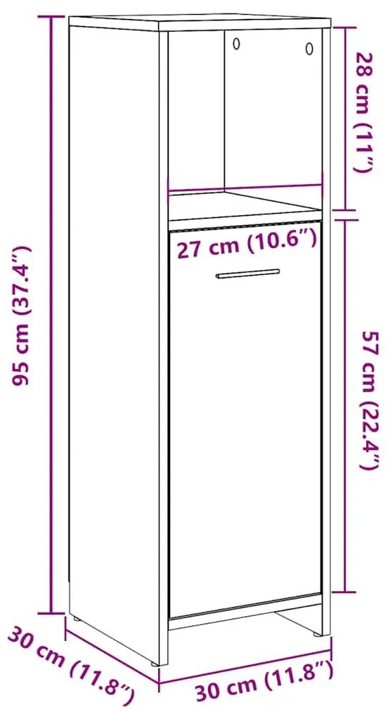 Ντουλάπι Μπάνιου Τεχνίτης Δρυς 30x30x95 εκ. Επεξεργασμένο Ξύλο - Καφέ