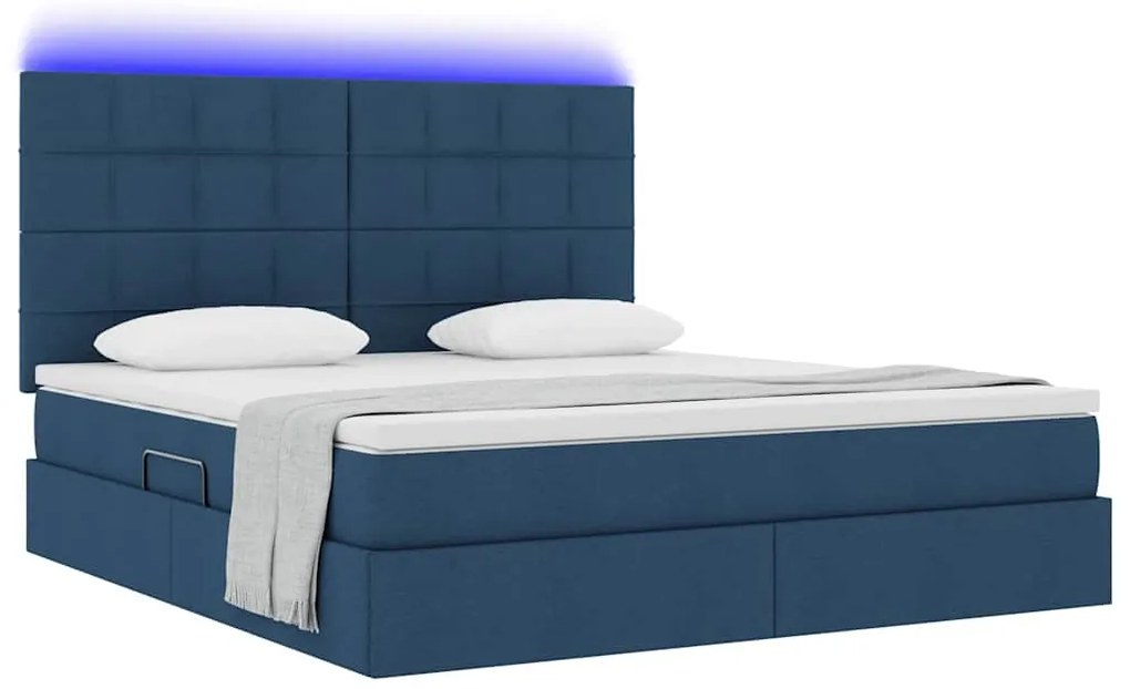 vidaXL Κρεβάτι με αποθηκευτικό χώρο και LED Μπλε 180 x 200 cm