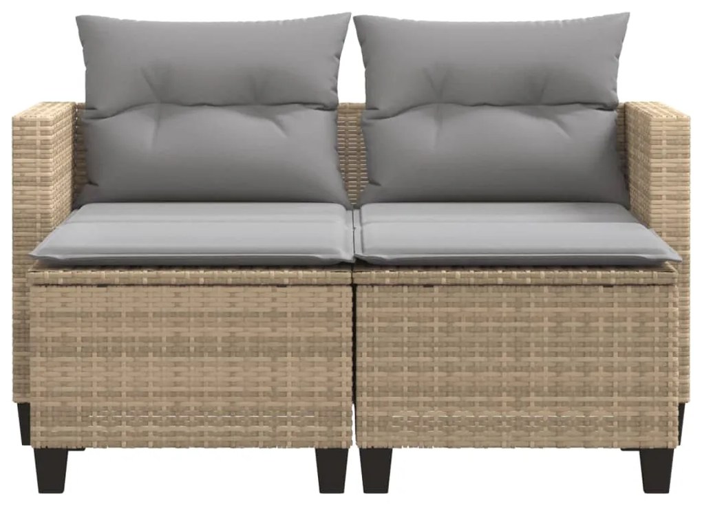 vidaXL Καναπές Κήπου Διθέσιος με Σκαμπό Μπεζ από Συνθετικό Ρατάν