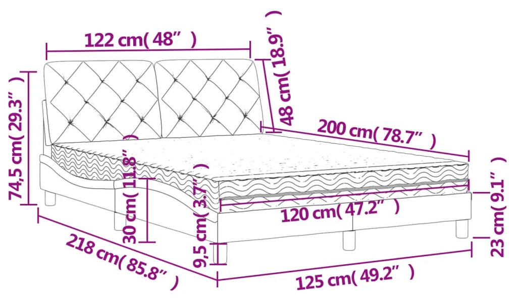 Κρεβάτι με Στρώμα Μπλε 120x200 εκ. Βελούδινο - Μπλε