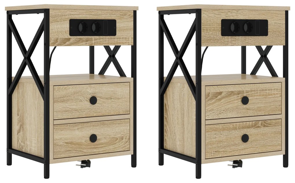 vidaXL Κομοδίνο 2 pcs Sonoma Δρυς 40 x 31 x 60 εκ. Επεξεργασμένο ξύλο