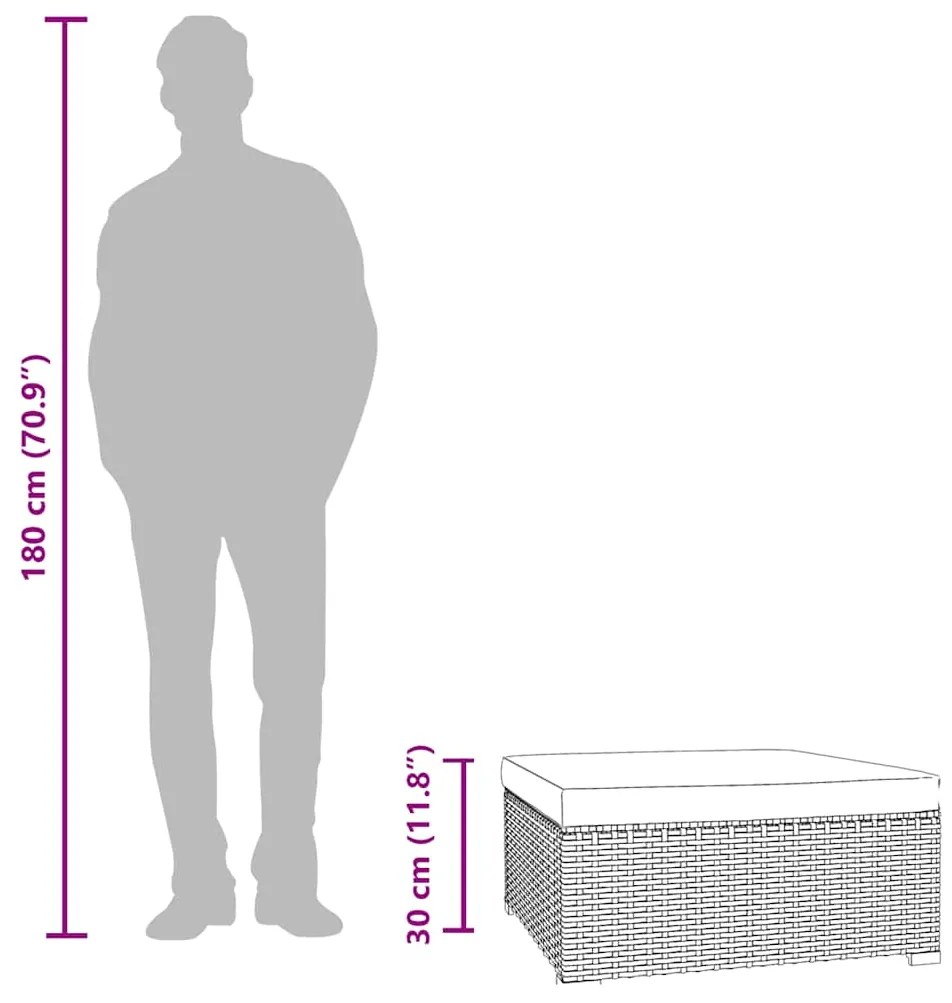 vidaXL Υποπόδιο Κήπου Μαύρο 70x70x30 εκ. Συνθετικό Ρατάν με Μαξιλάρι