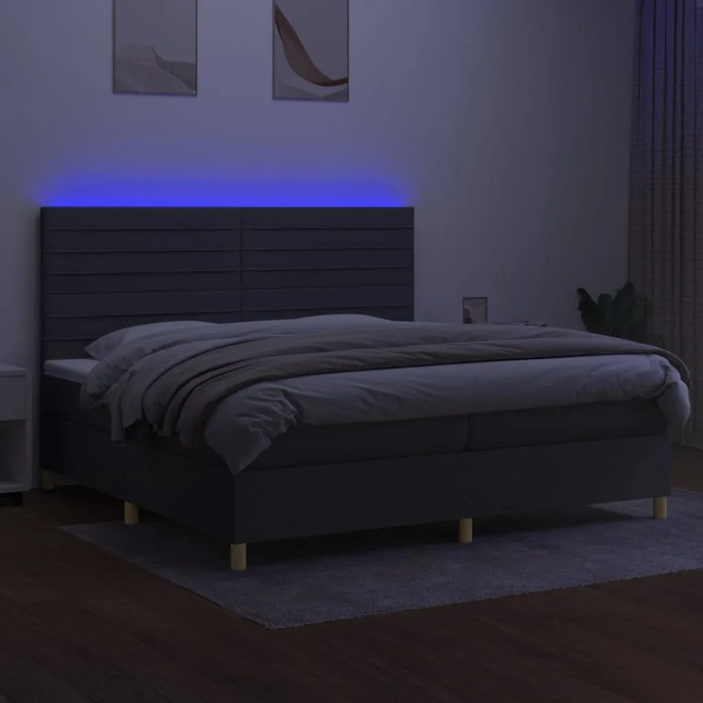 vidaXL Κρεβάτι Boxspring με Στρώμα &amp; LED Σκ.Γκρι 200x200εκ. Υφασμάτινο