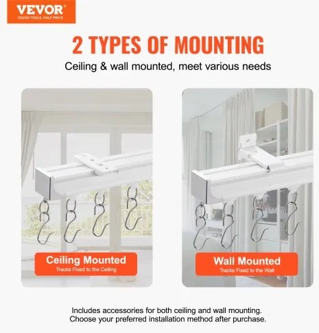 VEVOR Ceiling Curtain Track Set 17.7 FT/5.4 Meter Room Divider with Hooks White