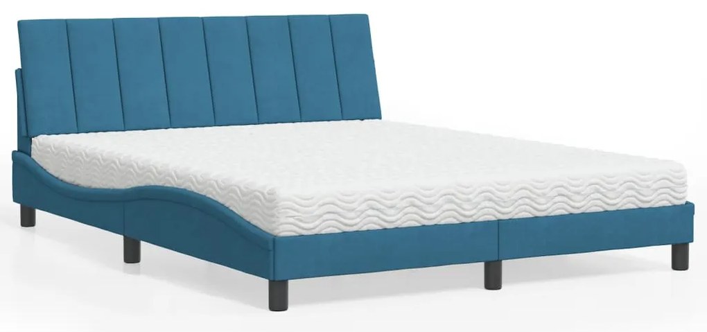 vidaXL Κρεβάτι με Στρώμα Μπλε 160 x 200 εκ. Βελούδινος