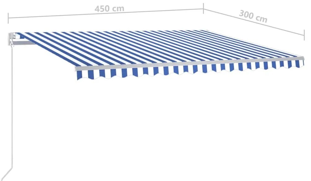 Τέντα Αυτόματη με LED &amp; Αισθητήρα Ανέμου Μπλε/Λευκό 4,5 x 3 μ. - Μπλε