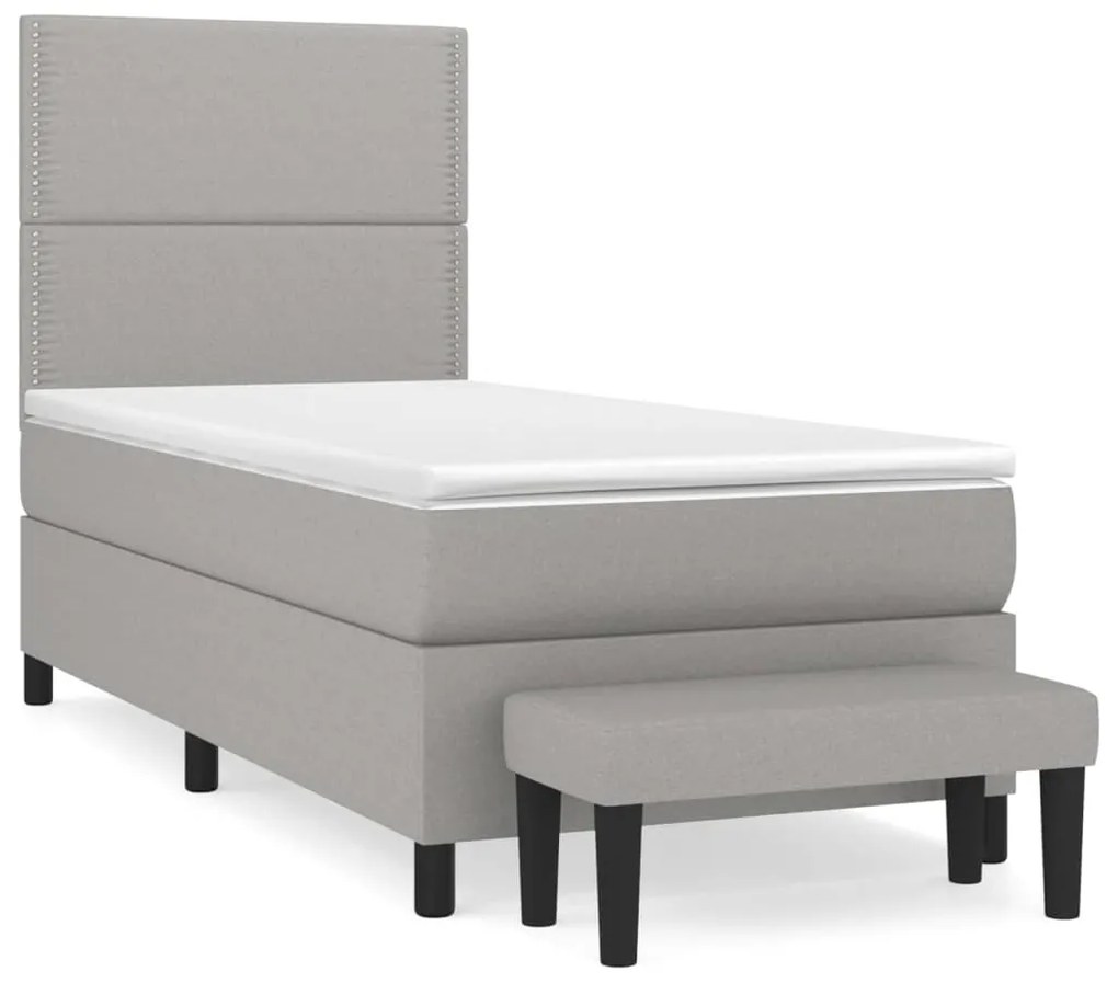 vidaXL Κρεβάτι Boxspring με Στρώμα Ανοιχτό Γκρι 100x200 εκ. Υφασμάτινο