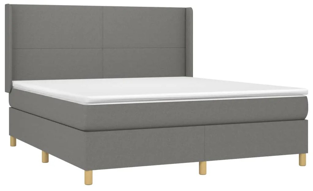 vidaXL Κρεβάτι Boxspring με Στρώμα & LED Σκ.Γκρι 180x200 εκ Υφασμάτινο