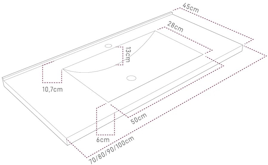 Νιπτήρας Sanitec Alba-Metallic Space-Μήκος 100 εκ.