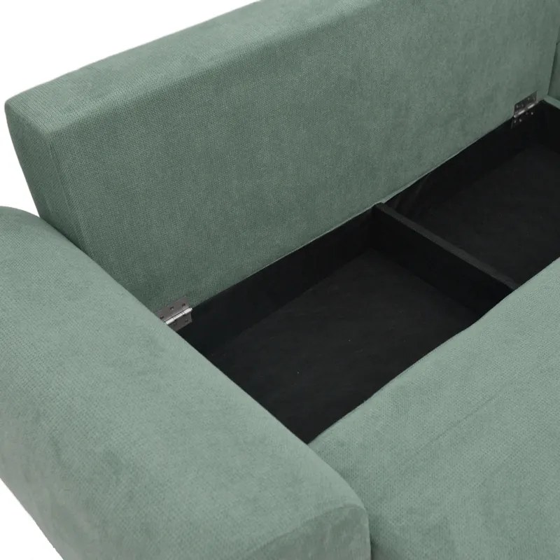 Kαναπές κρεβάτι τριθέσιος αναστρέψιμος Settee pakoworld ύφασμα με αποθηκευτικό χώρο σε μέντα απόχρωση 286x204x93εκ - 074-000043