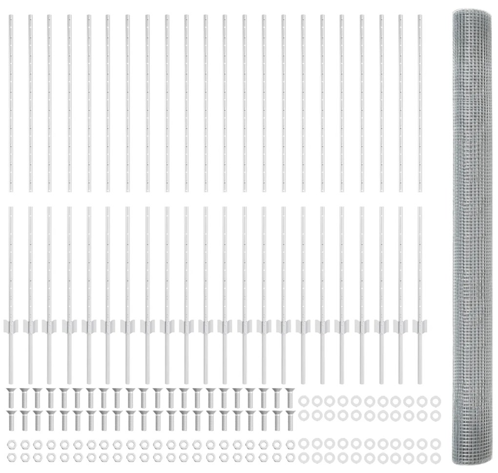 vidaXL Φράκτης  με 44 U Posts Ασημί 1.4x50 μ χάλυβα